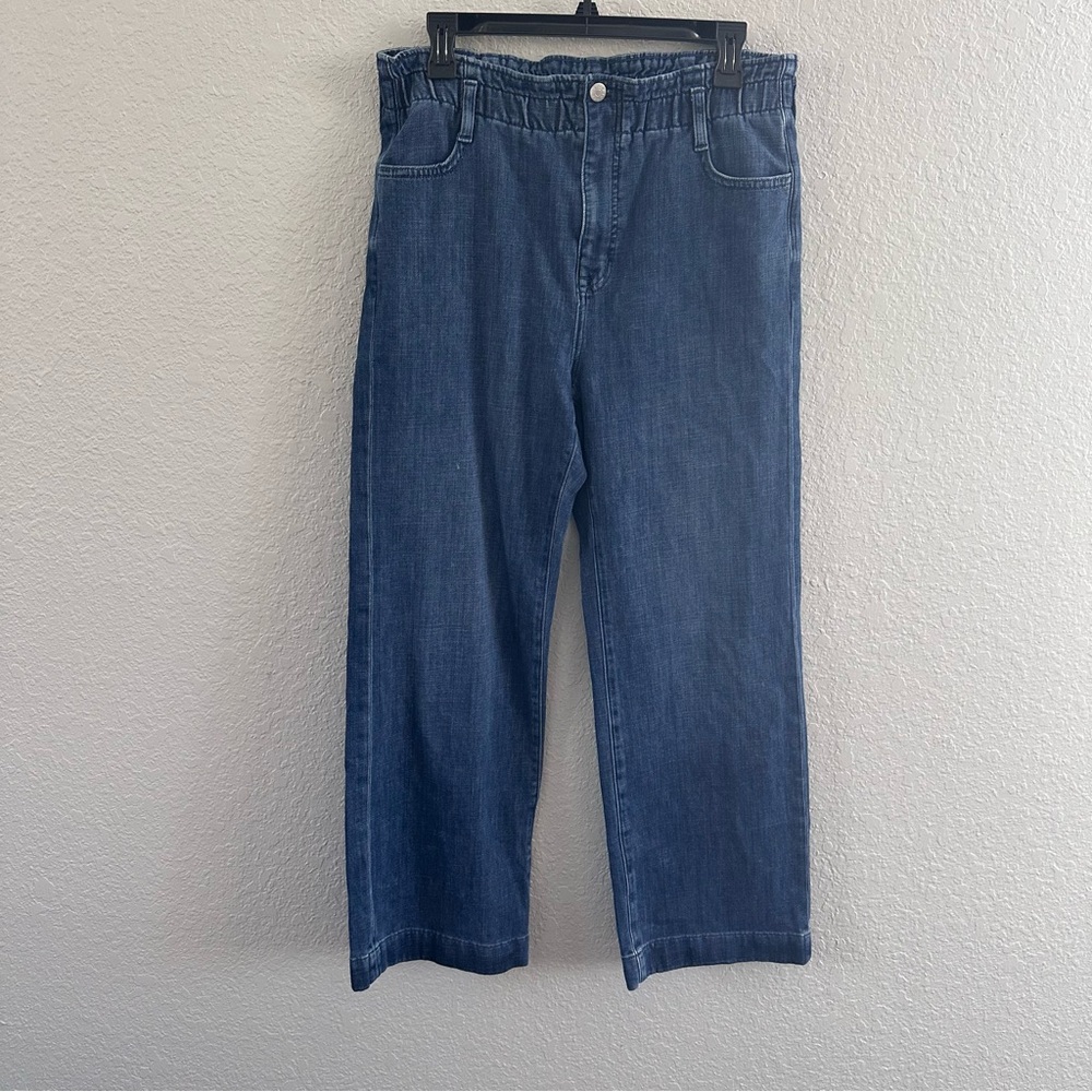 J.Crew Denim Pull-On Cropped Wide Leg Jeans Womens 29 Tall Elastic Waist Blue